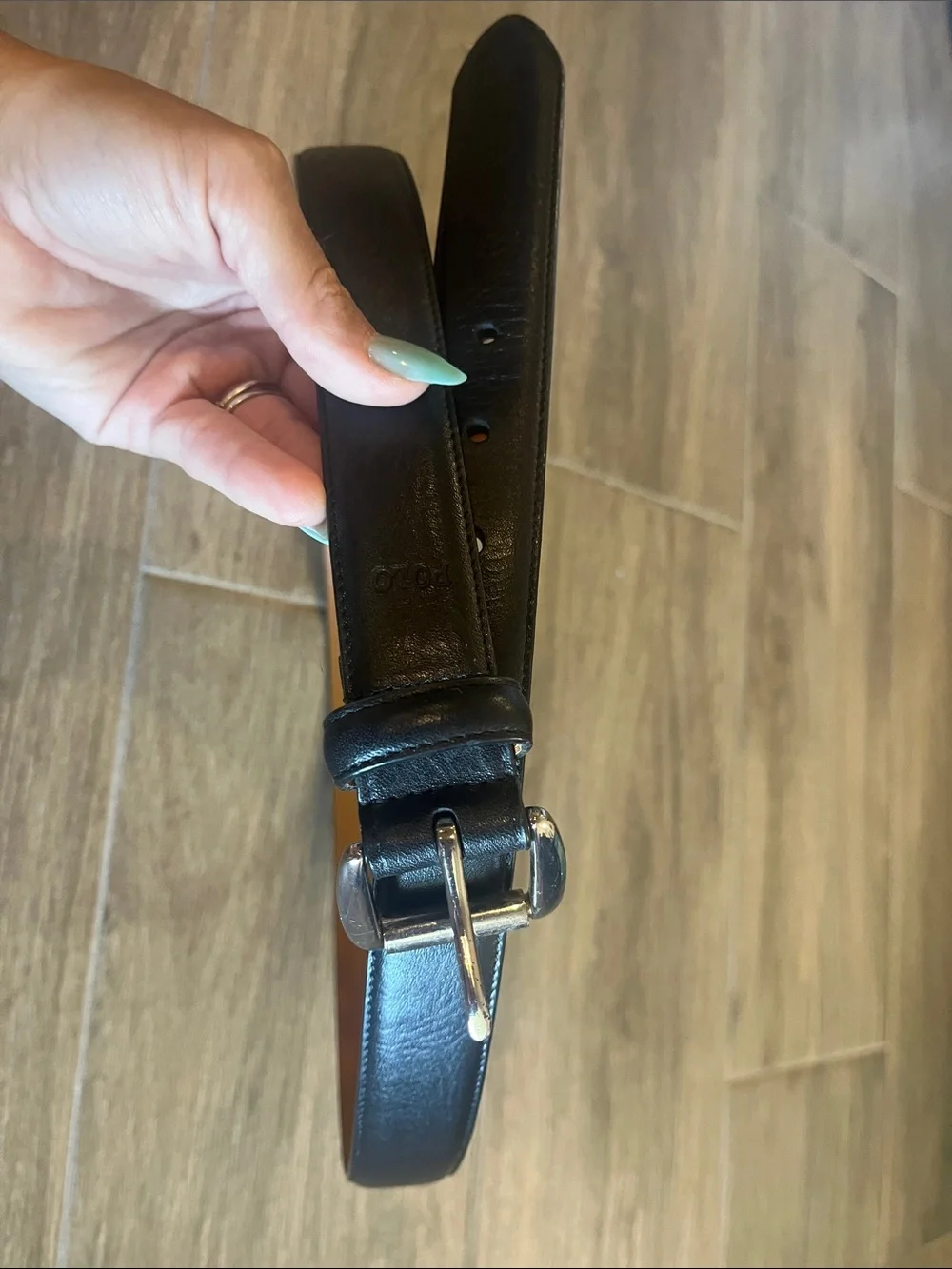 Polo by Ralph Lauren Black Leather Belt with Silver Buckle
